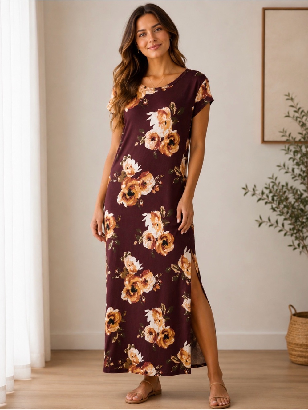 Acting Pro Burgundy Floral Maxi Dress